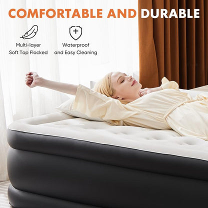 【Black Friday & Cyber Monday】Sweet Furniture F Air Mattress - 22" Inflatable Blow up Mattress Airbed with Built-In High Capacity Pump, Double Height, Adjustable, Non-Slip Bottom Design, Portable for Home or Camping