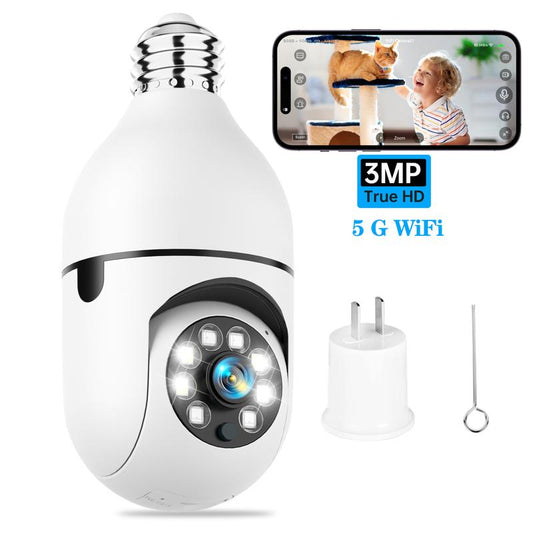 2K Wireless Bulb Security Camera2.4/5Ghz-Wifi Indoor/Outdoor Full Color Day/Night Camera, Motion Tracking Detection, Sound & Light Alarm, Two-Way Audio,Home/Yard/Store，Work with Alexa, Easy to Installation, Surveillance Sd Card Connection Phone