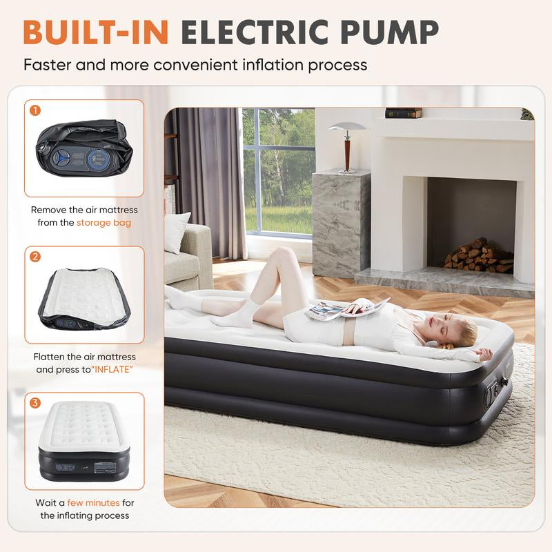 【Black Friday & Cyber Monday】Sweet Furniture F Air Mattress - 22" Inflatable Blow up Mattress Airbed with Built-In High Capacity Pump, Double Height, Adjustable, Non-Slip Bottom Design, Portable for Home or Camping