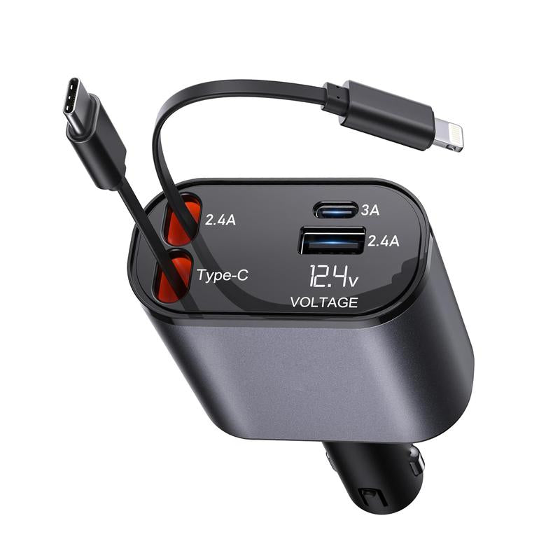 Retractable Cable Car Charger 4 in 1