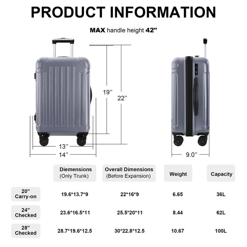 3-Piece Luggage Set with Rotating Wheels