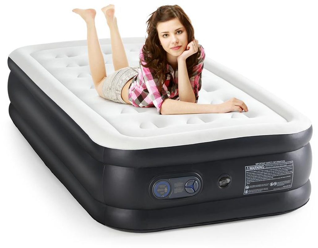 【Black Friday & Cyber Monday】Sweet Furniture F Air Mattress - 22" Inflatable Blow up Mattress Airbed with Built-In High Capacity Pump, Double Height, Adjustable, Non-Slip Bottom Design, Portable for Home or Camping