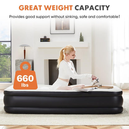 【Black Friday & Cyber Monday】Sweet Furniture F Air Mattress - 22" Inflatable Blow up Mattress Airbed with Built-In High Capacity Pump, Double Height, Adjustable, Non-Slip Bottom Design, Portable for Home or Camping