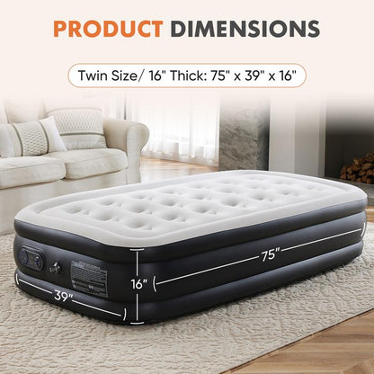 【Black Friday & Cyber Monday】Sweet Furniture F Air Mattress - 22" Inflatable Blow up Mattress Airbed with Built-In High Capacity Pump, Double Height, Adjustable, Non-Slip Bottom Design, Portable for Home or Camping