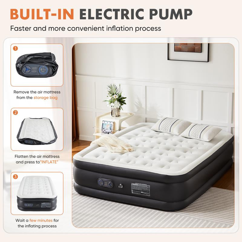 【Black Friday & Cyber Monday】Sweet Furniture F Air Mattress - 22" Inflatable Blow up Mattress Airbed with Built-In High Capacity Pump, Double Height, Adjustable, Non-Slip Bottom Design, Portable for Home or Camping